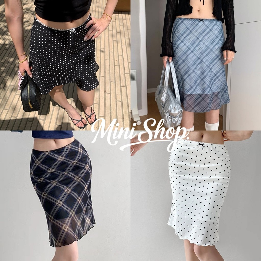 Mini shop🌸พร้อมส่ง🌸(FY5073#3)กระโปรงทรงตรง ผ้าต่าข่ายมีซับใน นุ่มใส่สบาย มีหลายแบบ สายเดี่ยว