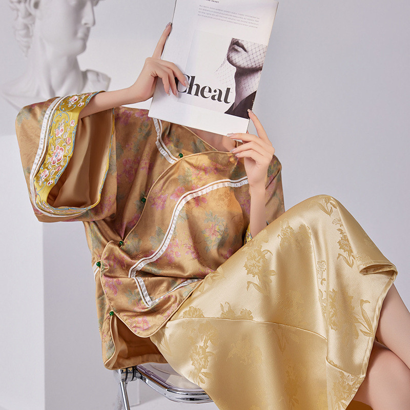 ใหม่สไตล์จีนมนุษย์ผ้าไหมดอกไม้พิมพ์แสงหรูหราอารมณ์หลวม High-End เสื้อผู้หญิง ZX สไตล์ M3096 แขนยาว W