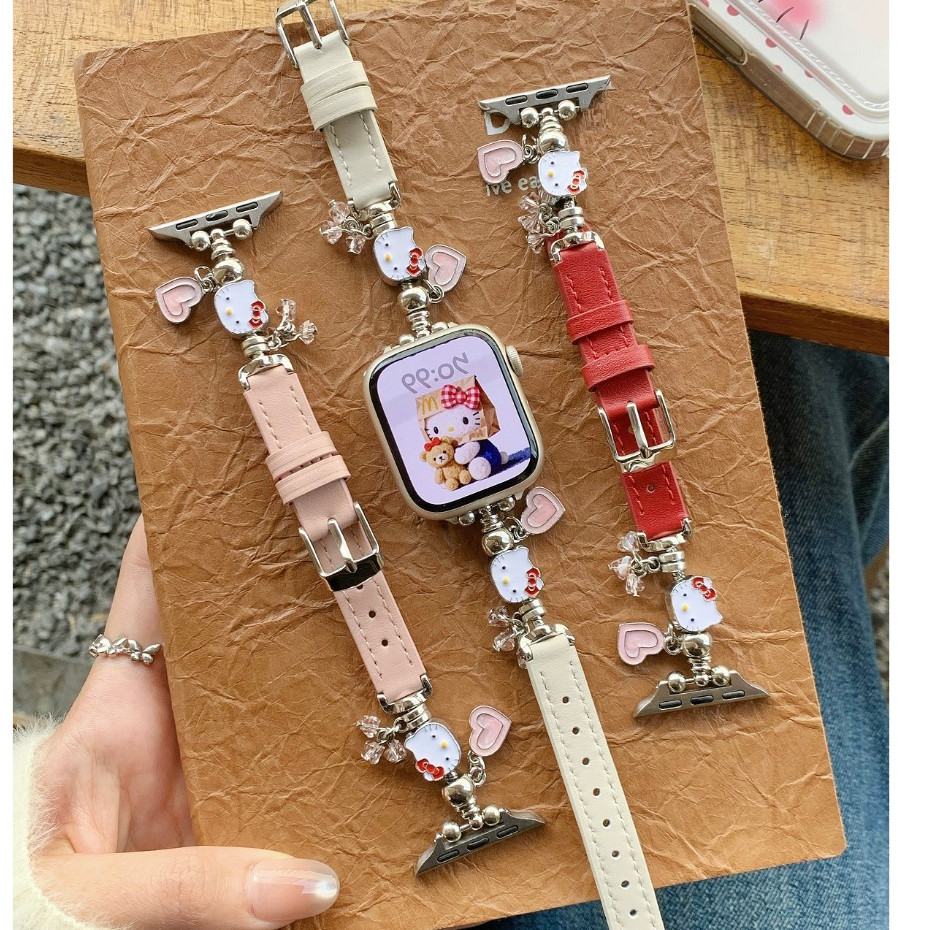 สายนาฬิกาแมวน่ารักสําหรับสายนาฬิกา A-pple Series11 10 9 87654321,SE,Ultra Leather i Wath Strap ขนาด 41mm 45mm 40mm,42mm,46mm,44mm 49mm iwatch Strap