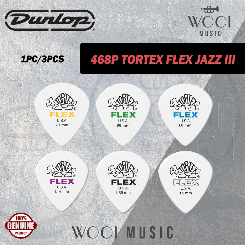 Jim Dunlop 468P Tortex Flex Jazz III Guitar Pick - (1 ชิ้น/3 ชิ้น/6 ชิ้น)