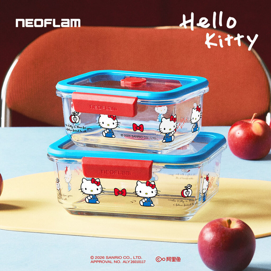 พร้อมส่ง / Hello Kitty x Neoflam กล่องข้าวเนื้อแก้ว ลายคิตตี้ / ฝาปิดสนิท / รุ่นสีฟ้า