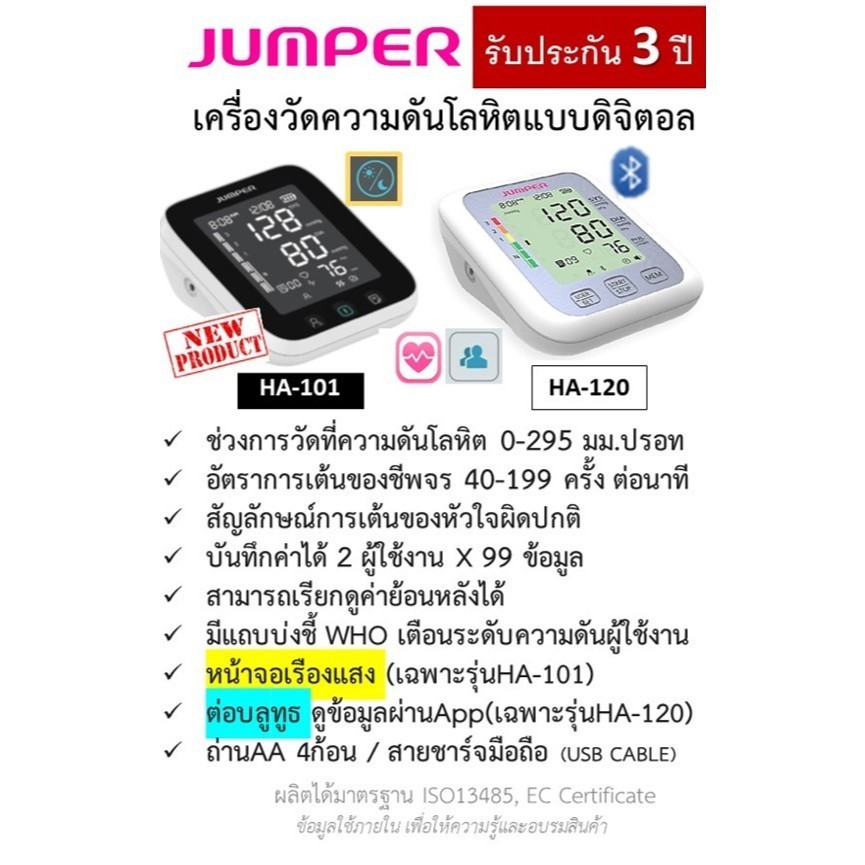 Jumper Digital Blood Pressure/ Monitor เครื่องวัดความดันโลหิต รุ่น JPD-HA101 [.3 Years Warranty.]