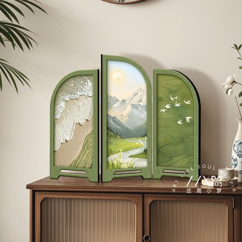 Vintage พับได้ Mini Screen Oriental Aesthetic Home Decor