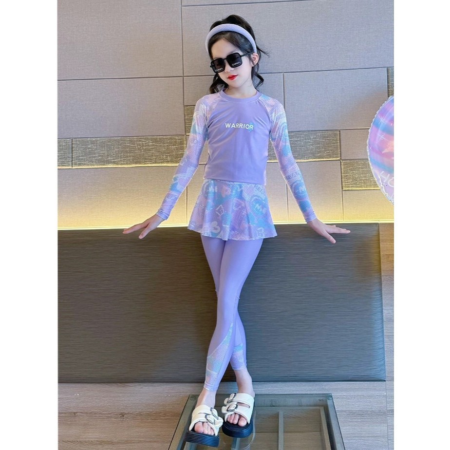 MAMA ชุดว่ายน้ำเด็กโต เซ็ท 3 ชิ้น เสื้อ+กางเกงขายาว+กระโปรงตัวนอก รุ่น A7394
