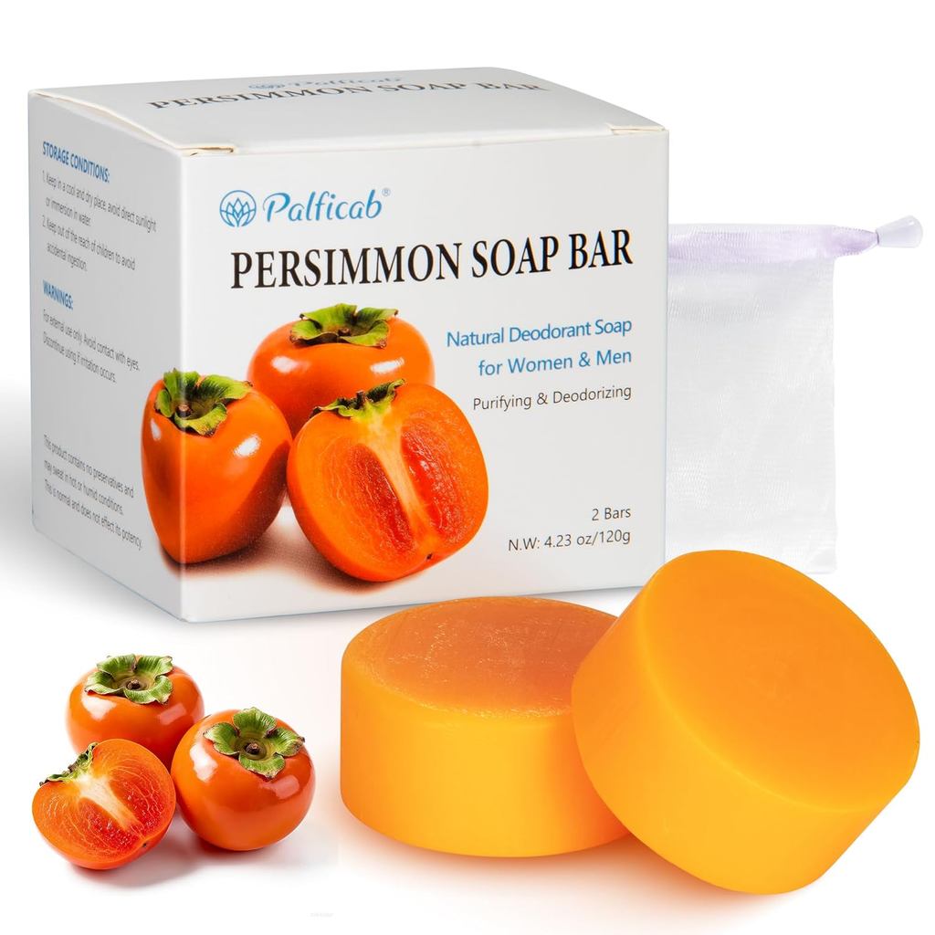 120GRoundPersimmonSoapforBodyOldPeopleellEliminator,PurifyingDeodorizing SoapforWomen&Men,2Bars