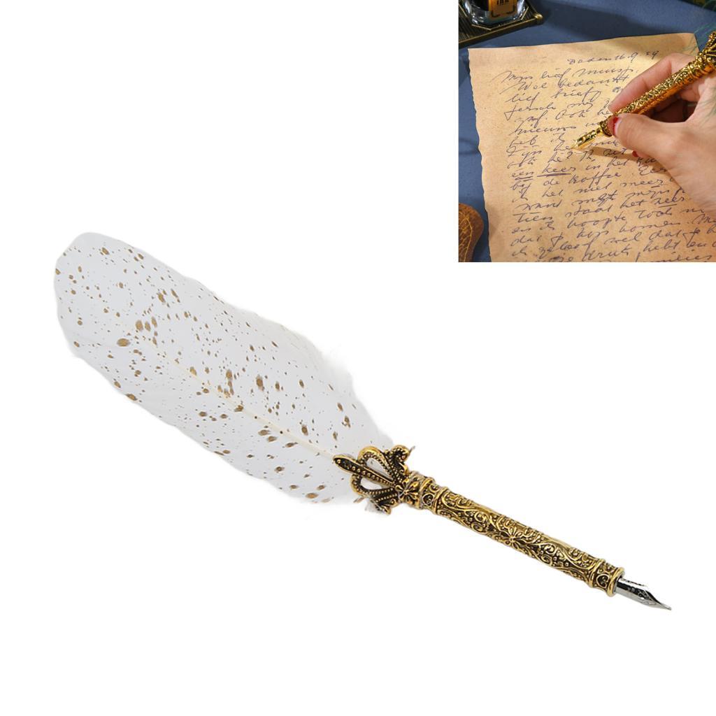 Bmai ปากกาดําน้ําประดิษฐ์ตัวอักษรขนนกวินเทจหรูหราโลหะผสมสังกะสีอ่อนสําหรับโครงการศิลปะเพื่อเขียนเป็น
