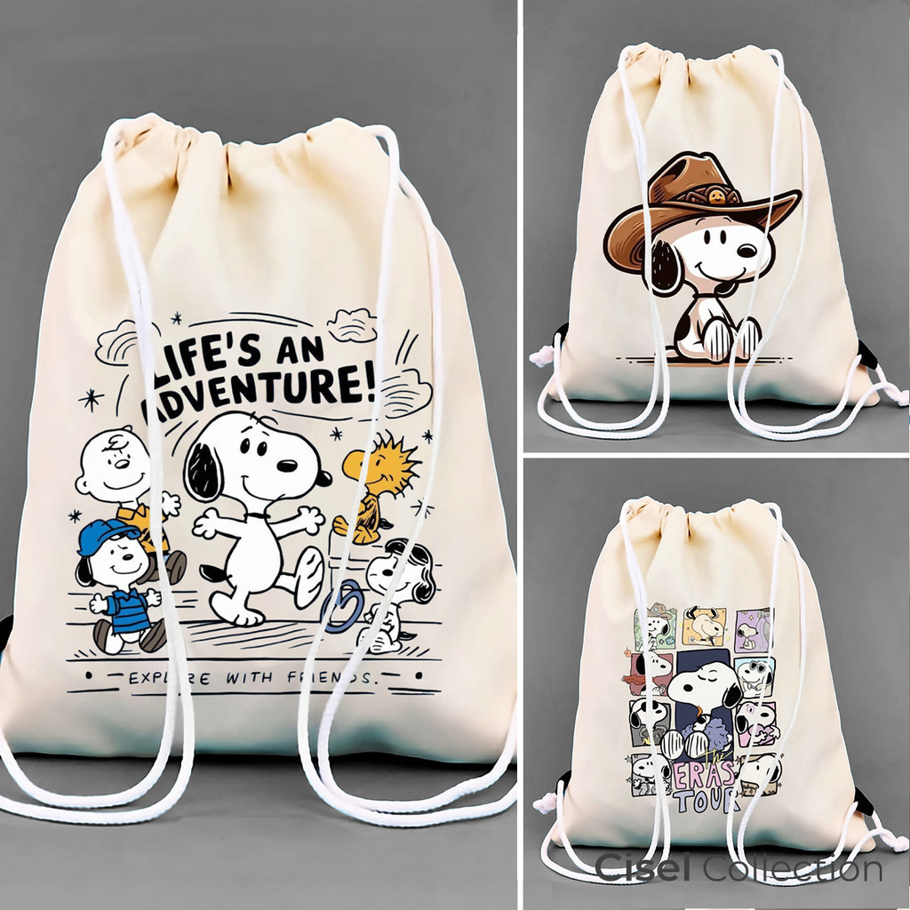 CISEL ผ้าใบหนา String Bag Snoopy ขนาด 30x40 Cisel Collection Drawstring Bag Sport Bag Gym Bag HJ8F