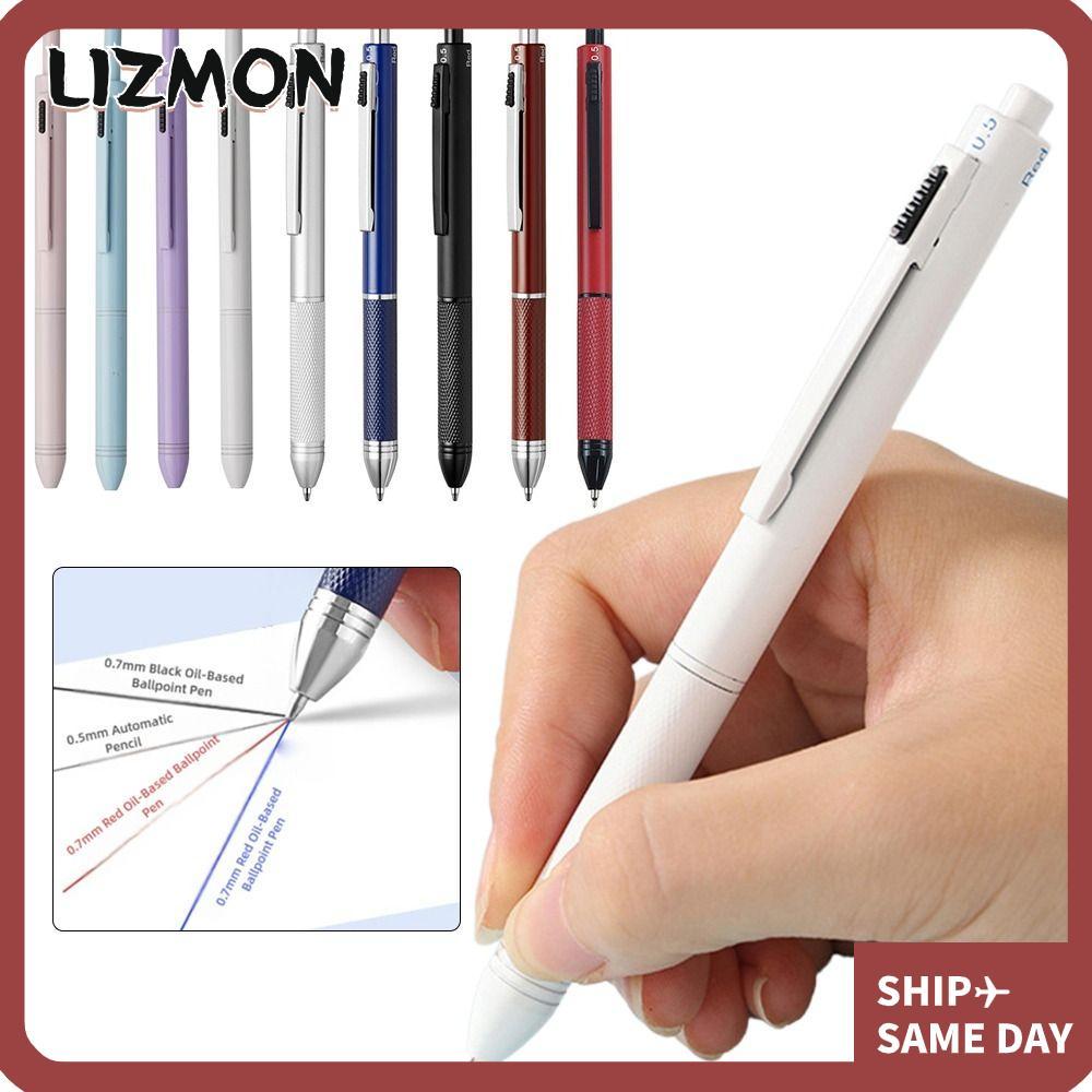 LIZMON 3 สีปากกาลูกลื่น, Gravity Sensor โลหะปากกามัลติฟังก์ชั่น,คุณภาพสูงกดประเภท 4-in-1 0.5 มม.ดินสอนักเรียน