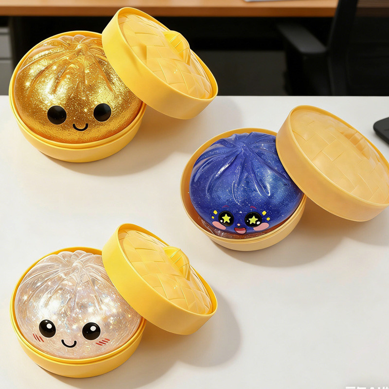 Glitter Dumpling Squishy ของเล่นนุ่มช้า Rising Fidget Stress Reliever พร้อม Steamer สําหรับเด็กผู้ใหญ่