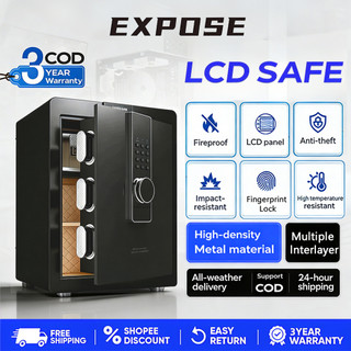 Safe Box Steel Large Cash Safe Digital Fingerprint Password LCD Panel Fireproof Anti-theft 3 Layers