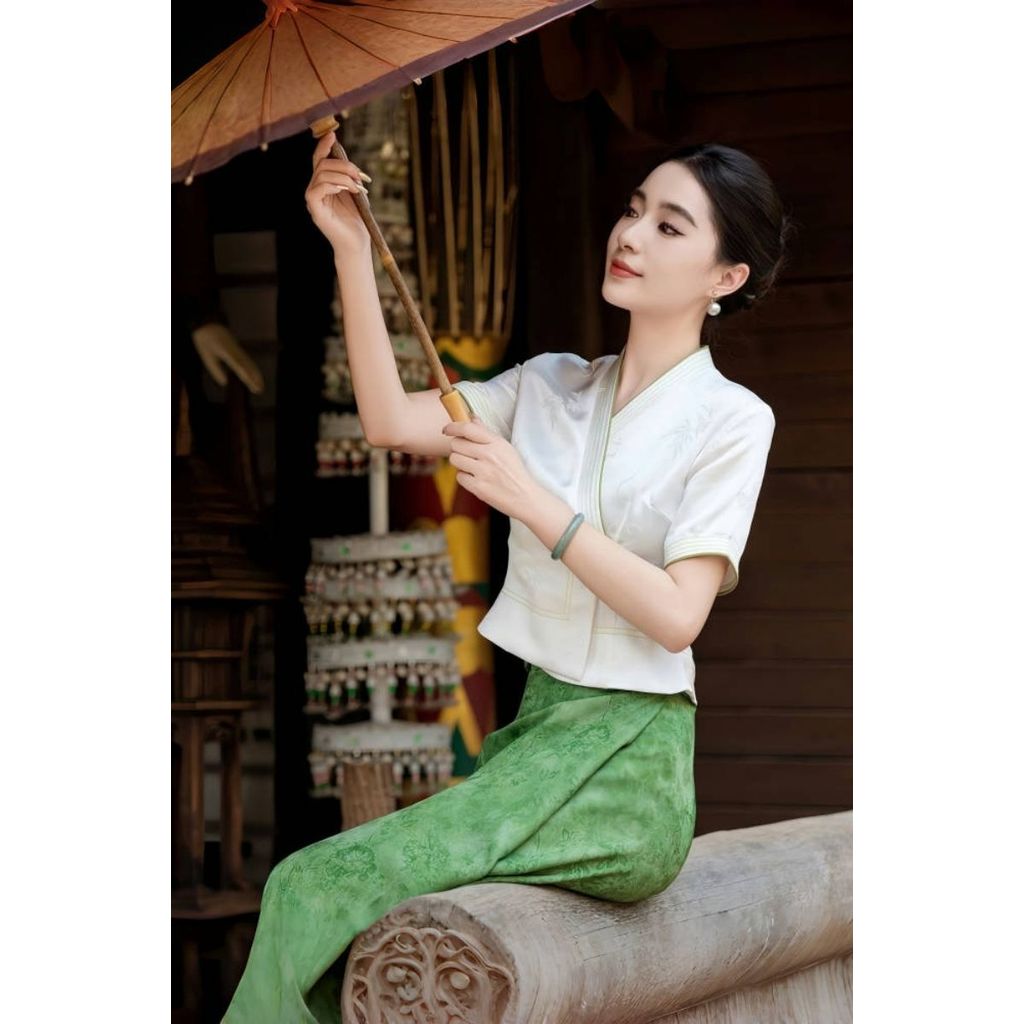 Pai Tube กระโปรงฤดูร้อนใหม่ทุกวัน Pai Tube กระโปรง Travel Pai Tube สไตล์จีน Family Tea cod แขนสั้น Y