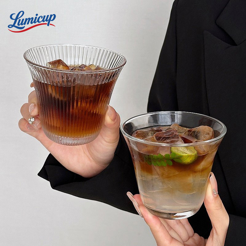 แก้วกระจกลายริ้ววินเทจ 260ml | แก้วค็อกเทล ชาเย็น กาแฟคูลด์เบรว | ทนทาน ไม่แตกง่าย เหมาะใช้งานประจำวัน