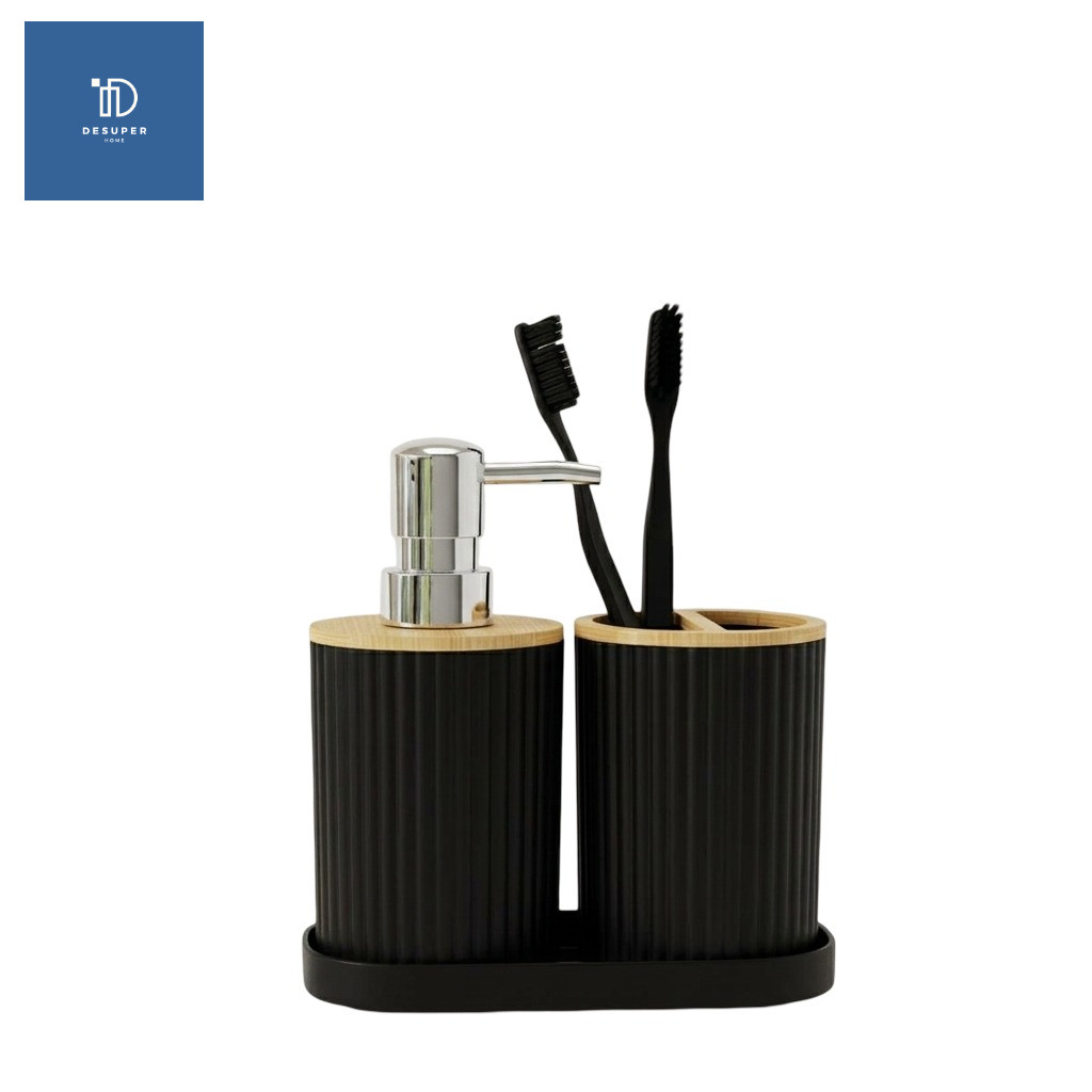 เซ็ตขวดปั๊มสบู่ ห้องน้ำ Soap Dispenser Set ที่ใส่แปรงสีฟัน พร้อมถาดวาง มินิมอล ของแต่งห้องน้ำ