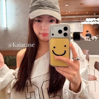 Huiwanju สีทึบสายหน้ายิ้ม เหมาะสําหรับเคสโทรศัพท์มือถือ iPhone17promax ip16pro/13 ผู้หญิง 14pro/15pro รวมทุกอย่าง Epoxy anti-drop เคสป้องกัน