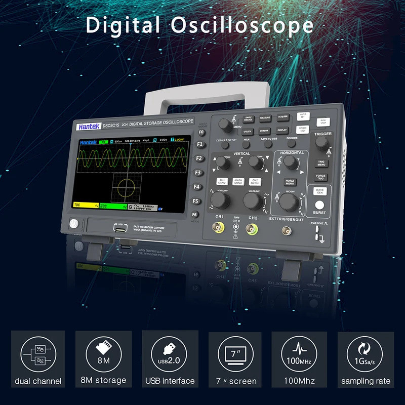 Hantek Digital Oscilloscope DSO2D15 2C15 2D10 2C10 2 ช่อง 100Mhz/150Mhz 25MHz สัญญาณเครื่องกําเนิดไฟ