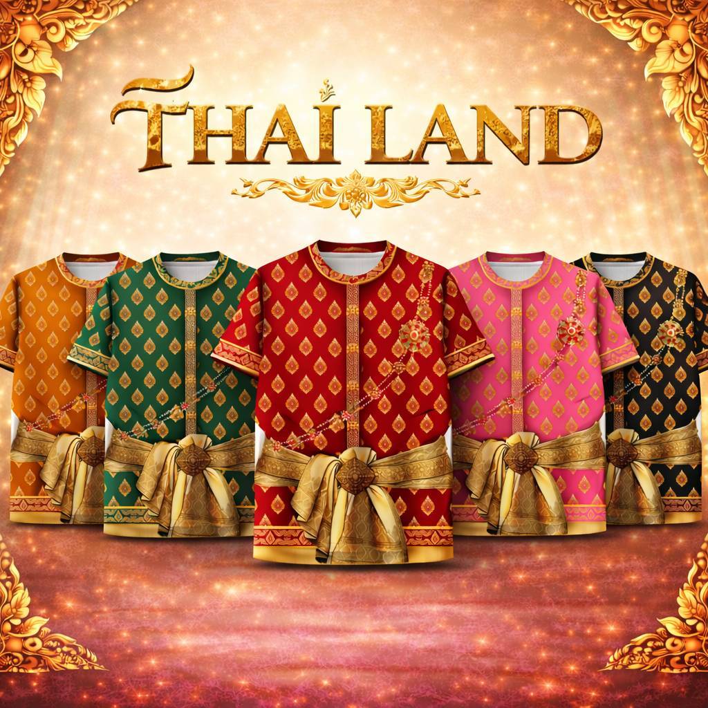 ชุดไทยชาย หลากสี ไม่ต้องนุ่ง🧡 เสื้อยืดพิมพ์ลาย 3D ทั้งตัว ใส่เล่นน้ำสงกรานต์เท่ๆ ผ้าเย็นสบาย แห้งไวมาก!