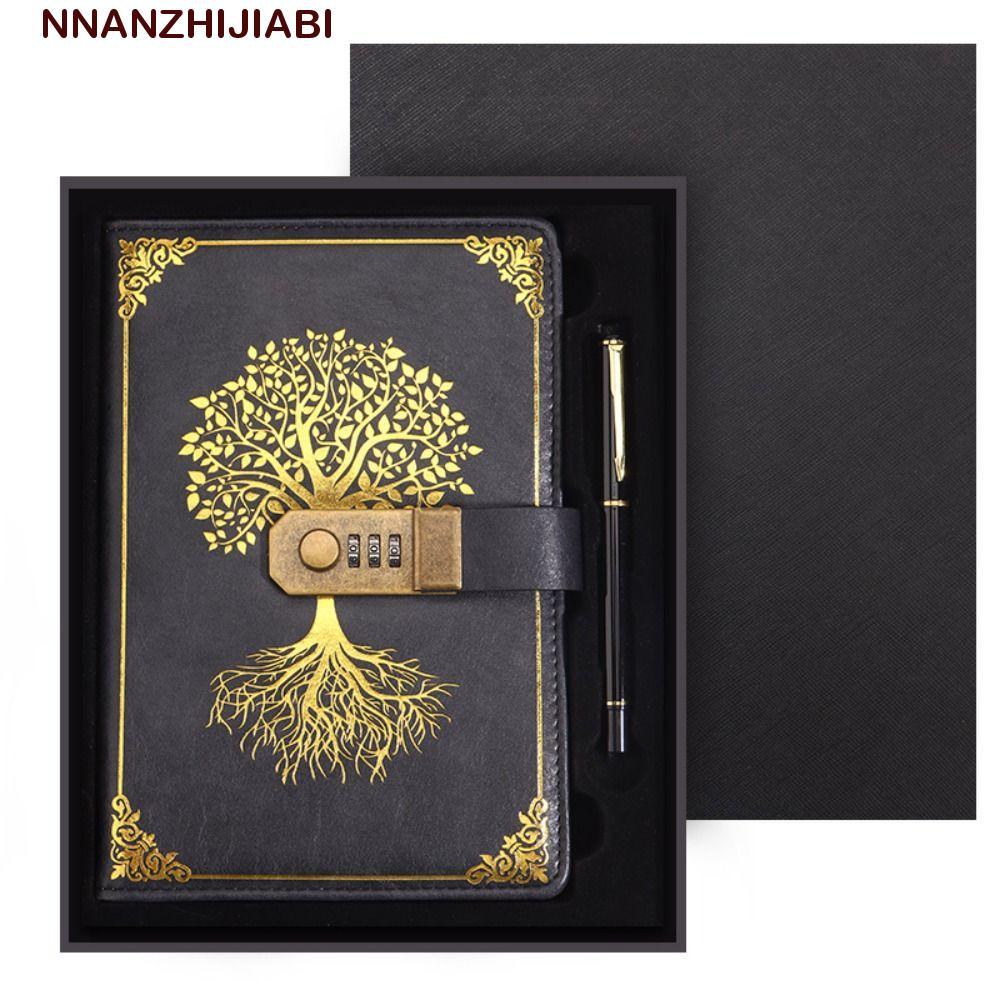 NANZHIJIABI สมุดบันทึกรหัสผ่าน ปกป้อง Secrets Diary Book A5 Notebook พร้อมล็อค, Creative 200 หน้าเครื่องเขียน Retro Travelers Journal Writing