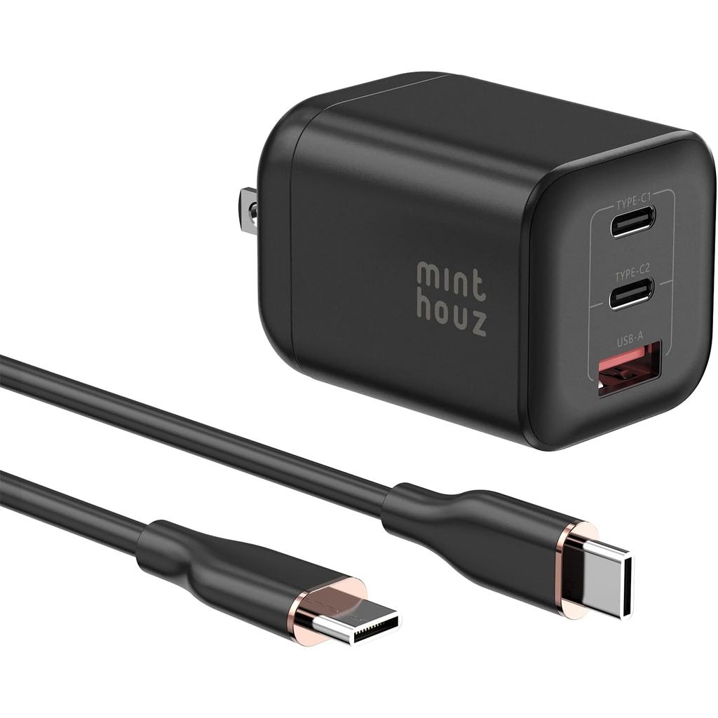 Minthouz 67W GaN Charger, 3 พอร์ต Fast Charging Power Adapter พร้อม Type-C & USB-A, สําหรับ iPhone 1