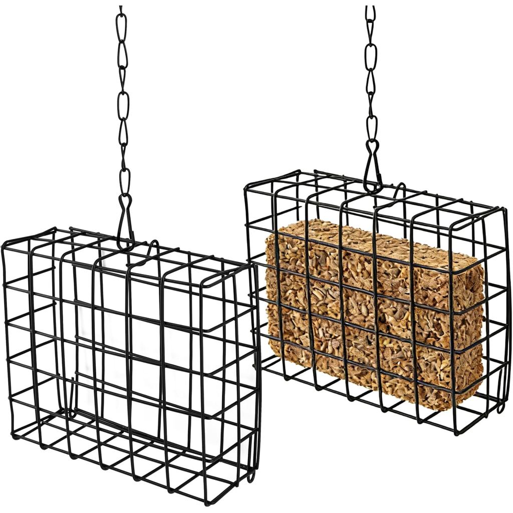 2-Pack Metal Suet Feeder Cage - Easy Fill Wire Mesh for Suet Blocks, Fruit & Birdseeds - Year-Round 