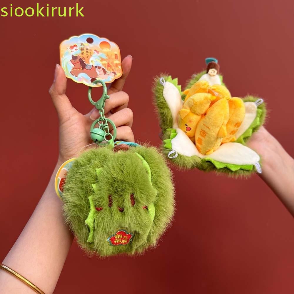 SIOOKIRURK พวงกุญแจผลไม้ลอกได้, มังคุดนุ่ม Creative Tangerine Key Ring, Daily Durian PP Cotton ตุ๊กต
