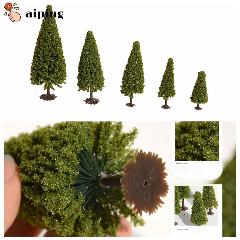 Aiping โมเดลต้นสน สีเขียว DIY สําหรับตกแต่งบ้านตุ๊กตา 10 ชิ้น