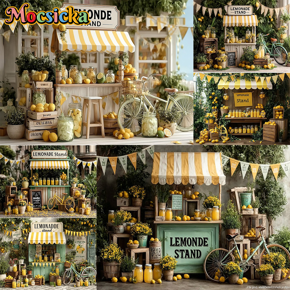 Moscicka ฤดูร้อนการถ่ายภาพฉากหลัง Lemonade Stand จักรยานตกแต่ง Baby Shower ทารกแรกเกิด 1st Party พื้