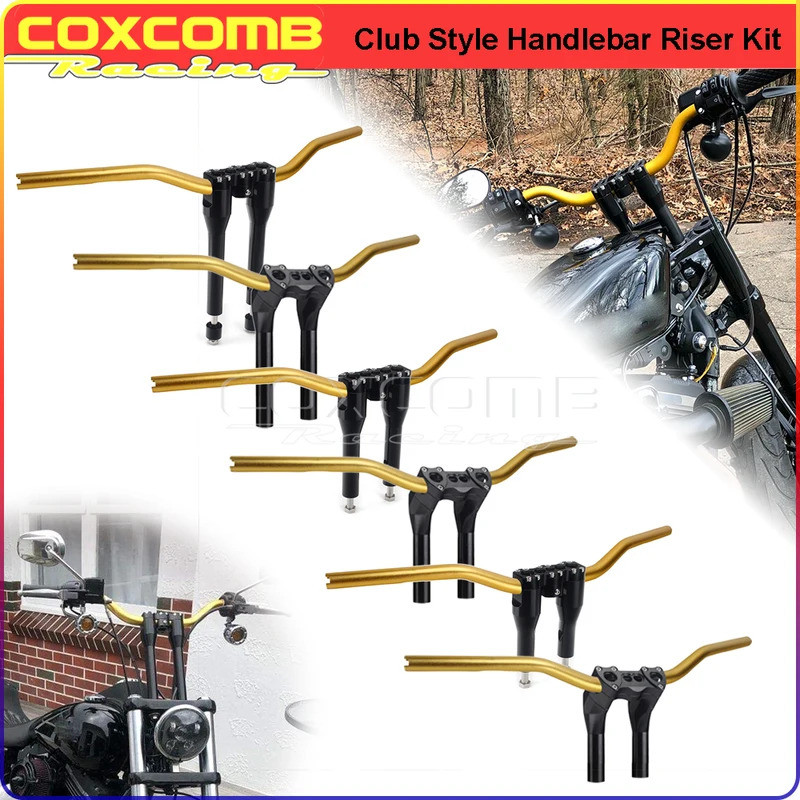 CO Gold 6" 8" 10" 12" +1" Club Style Modular Riser & Handlebar Kit 25-38mm Tapered Moto Bars For Har