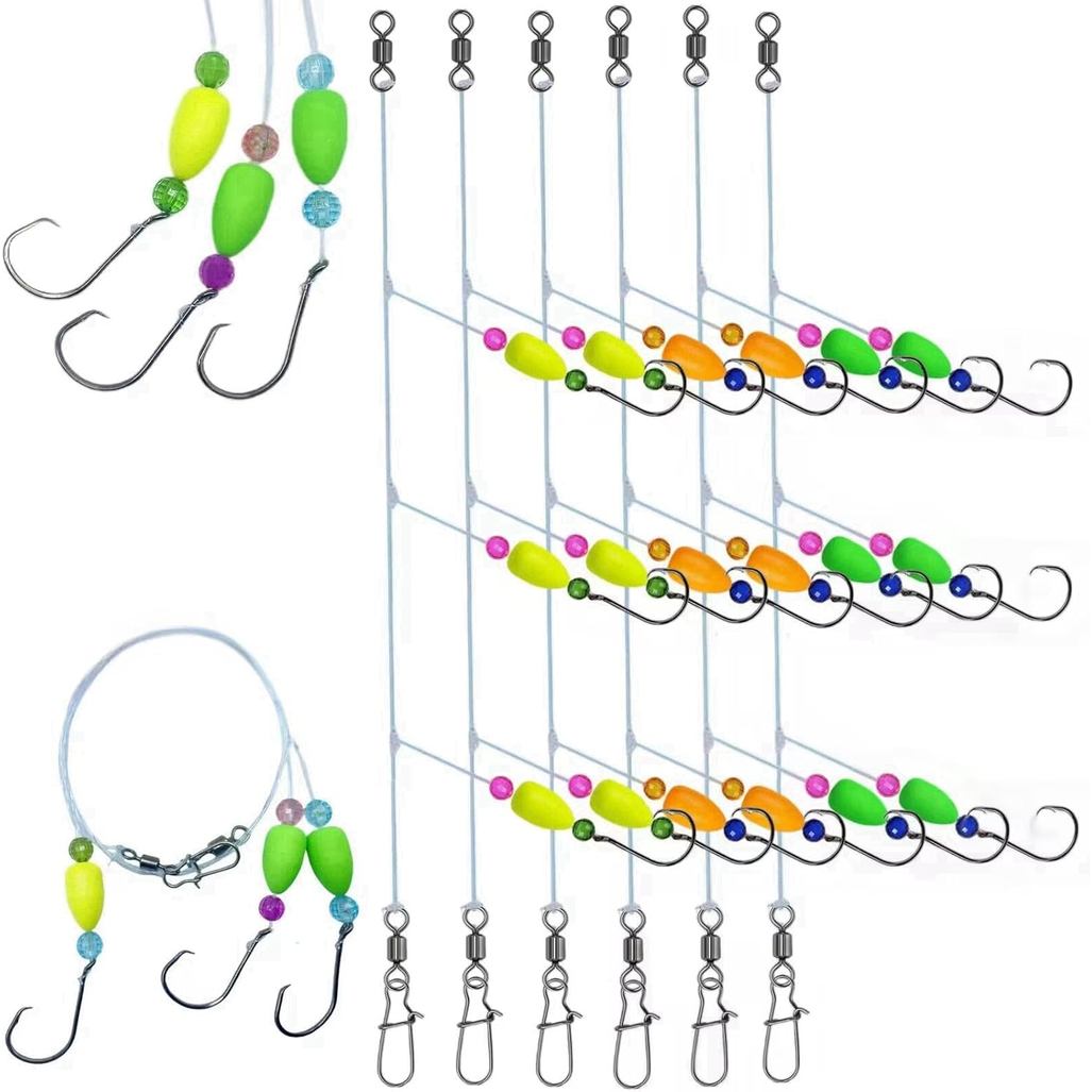 ชุด Pompano Fishing Rig 6 ชิ้น, 3-in-1 Float Rig พร้อม Circle Hook ขนาด 3/0 สำหรับตกปลาชายหาด, สายยื