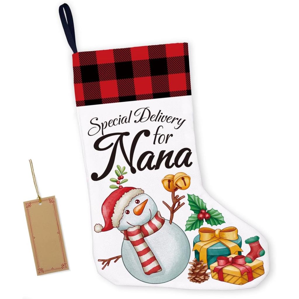 LyoGao Christmas Stocking ของขวัญสําหรับ Nana Grand Mimi Gigi, Nana Burlap Christmas Stocking, Snowm