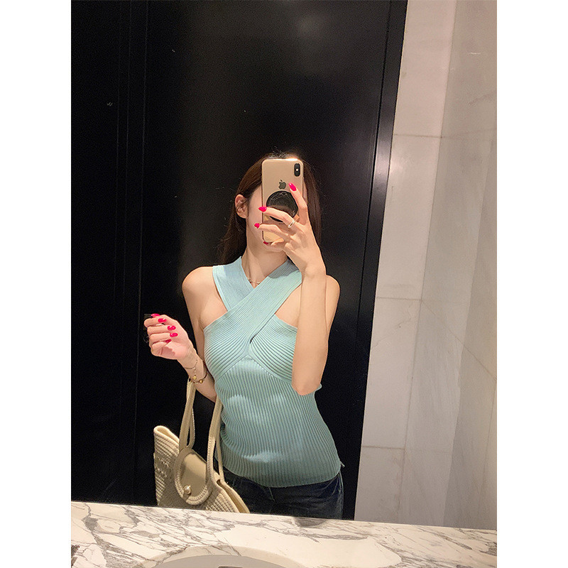 กั๊กCroptop ครอสฮัลเตอร์เนค สำหรับฤดูร้อน สไตล์เซ็กซี่ Moss Queen