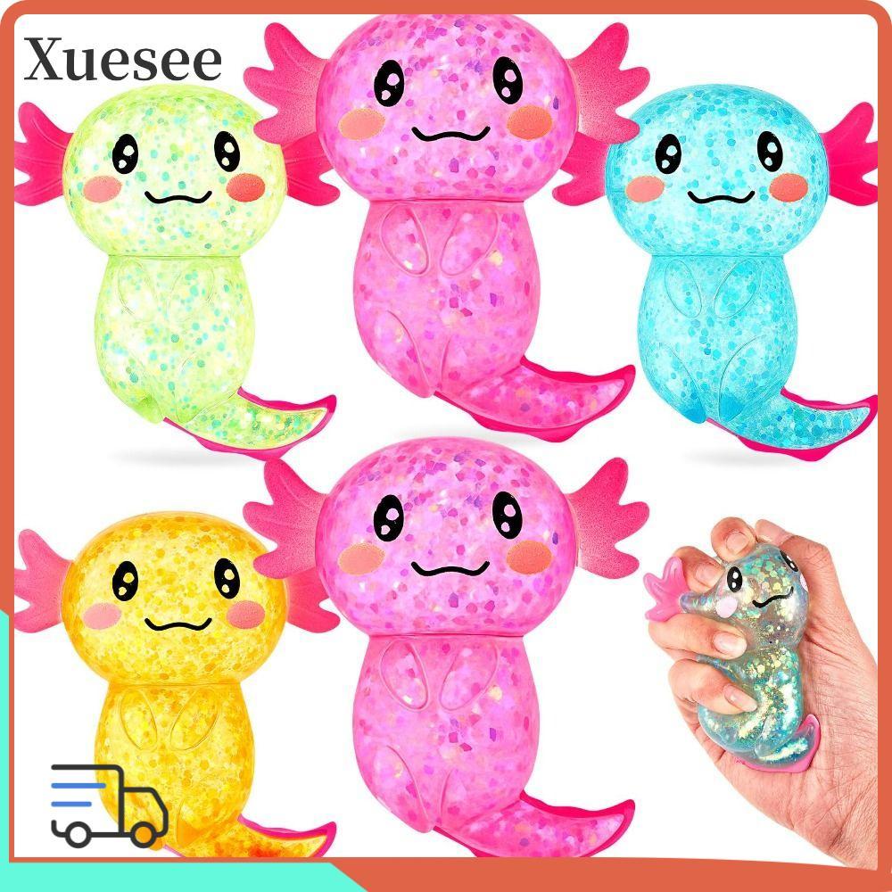XUESEE Squishy Stress Glitter, Glitter Soothing Texture Axolotl Squishy ของเล่น, น่ารักน่ารักรูปร่าง