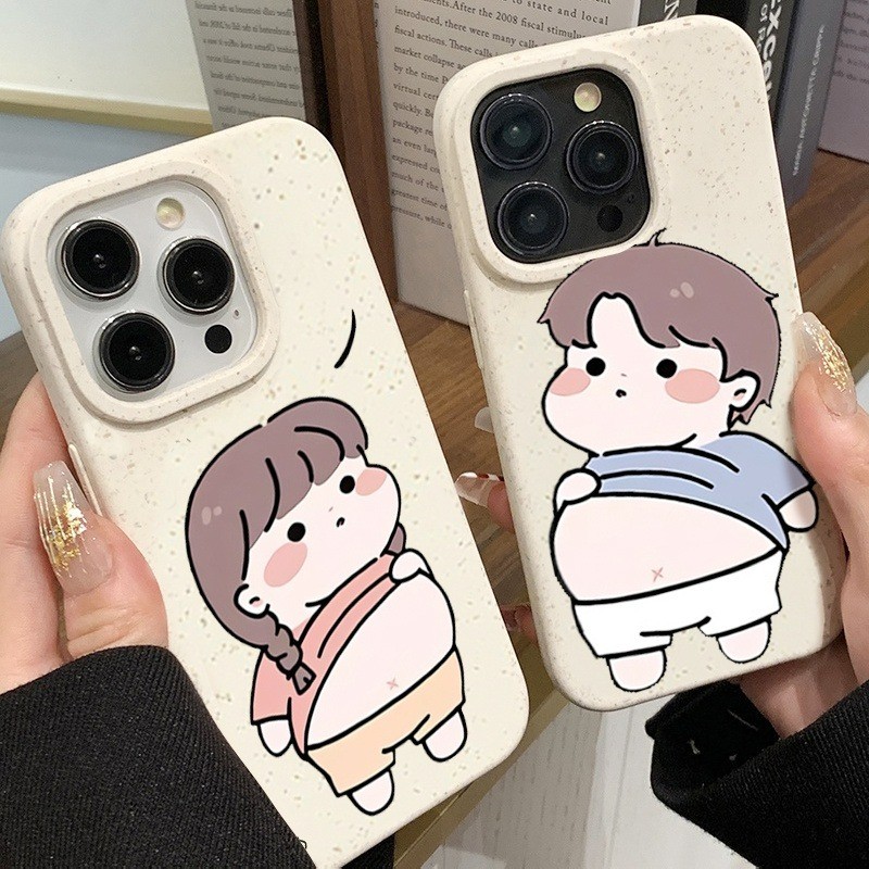 🔥Snap&Co🔥การแสดงออกของคู่รัก สำหรับ iPhone 16 14 15 12 13 Pro Max X XS XR 7 8 14 Plus รูปแบบการ์ตูน พุง ลดน้ำหนัก