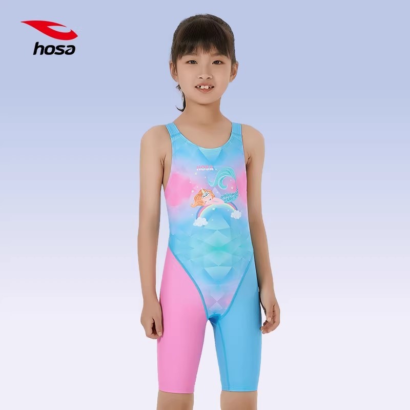 ชุดว่ายน้ําการแข่งขันของเด็กผู้หญิง Top-Grade Lycra ชุดว่ายน้ําแข่งขันยาวถึงเข่าแห้งเร็วสําหรับแข่งและการฝึกอบรม