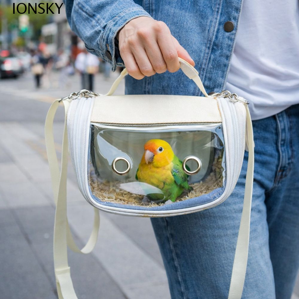 IONSKY Parrot Out Bag,Breathable Lightweight Bird Transport Cage, Pet Tote Bag Portable Clear Window
