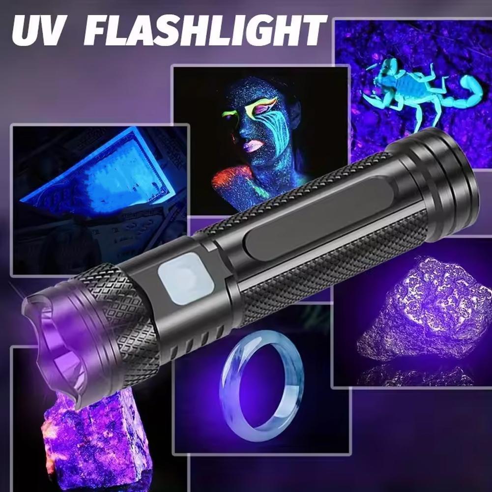 ชาร์จ 365nm Uv ไฟฉายเครื่องตรวจจับตัวแทนเรืองแสงสําหรับตรวจสอบเงินสัตว์เลี้ยงคราบใช้ในบ้าน N5h3