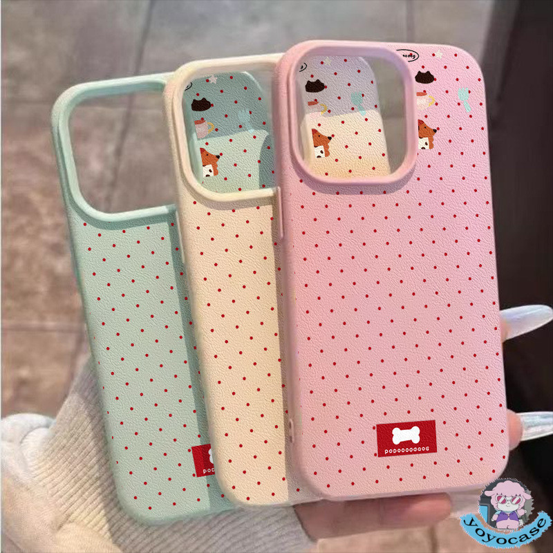 เคสไอโฟน11 เคสหนังสัมผัส ลายจุดน้องหมาสุดคิ้วท์ สำหรับ IPhone 13 11 17 16 15 Pro Max 12 13 Pro Max 7 16 Plus XR X XS Max