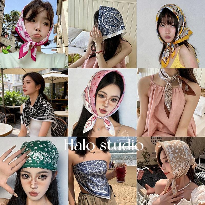 Halo studio พร้อมส่ง🔥ผ้าพันคอสี่เหลี่ยมจัตุรัสขนาด 70*70 ดีไซน์ทันสมัยและใช้งานได้หลากหลาย