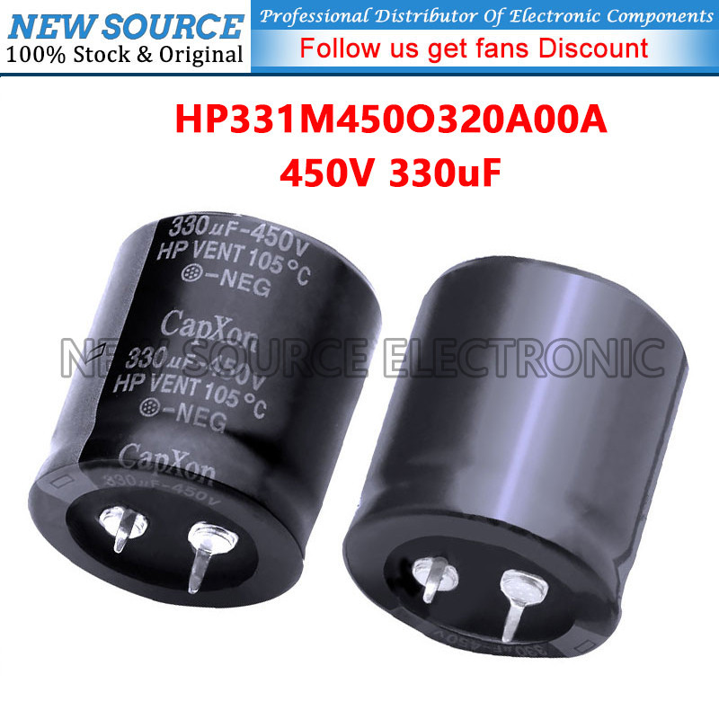 [1 ชิ้น] 450V 330uF D30xL32 มม.1.18x1.26in HP331M450O320A00A ตัวเก็บประจุอลูมิเนียมอิเล็กโทรลีติคแหล