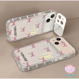 [จัดส่งในพื้นที่] เคสโทรศัพท์กระจกแต่งหน้าโบว์สีชมพู สำหรับไอโฟน For iPhone16 14 15 11 13 12Pro ProMax 7 8 Plus X XR XS