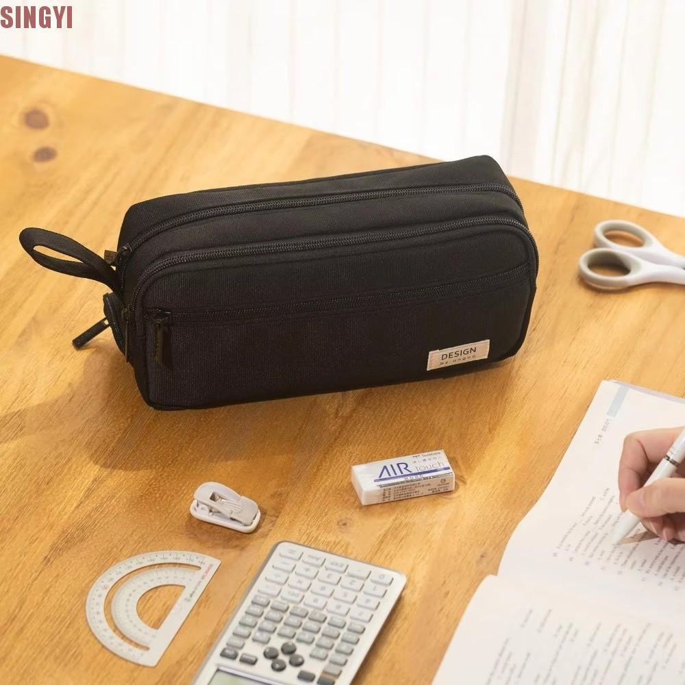 SINGYI ปากกา Organizer, Multi-Compartment Zippered กระเป๋าดินสอ, Multi-Functional สีทึบขนาดใหญ่ความจุทนทานกระเป๋าเก็บเครื่องเขียนโรงเรียนใช้