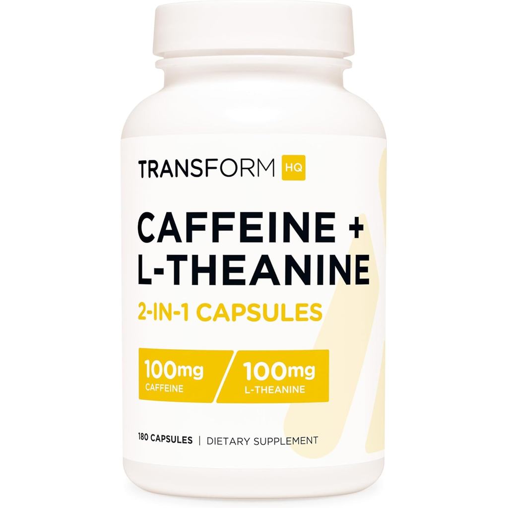 TransformHQ Caffeine & L-Theanine (100 มก.) 180 เม็ด ปราศจากกลูเตนและไม่ใช่จีเอ็มโอ