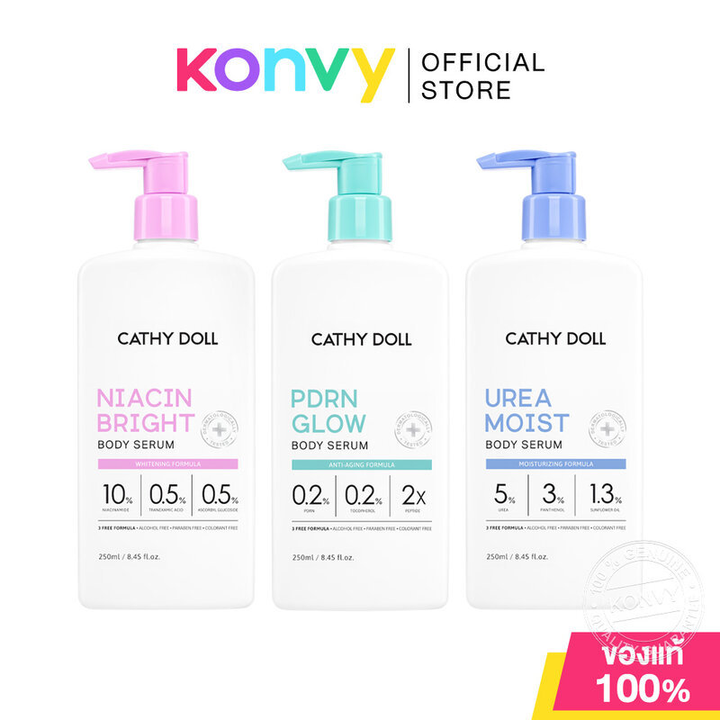 Cathy Doll Body Serum เคที่ ดอลล์ เซรั่มบำรุงผิวกายสูตรเข้มข้น 250ml (Niacin Bright/Urea Moist/PDRN Glow)