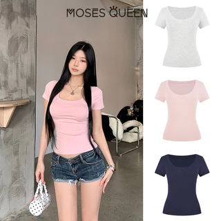 MOSESQUEEN เสื้อยืดแขนสั้นสำหรับฤดูร้อน แบบทรงกระชับและสวมใส่ง่าย ดีไซน์ทันสมัยสำหรับผู้หญิง #62857