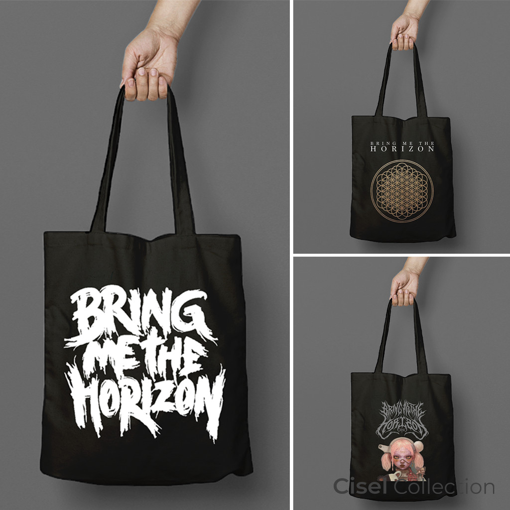 CISEL กระเป๋าโท้ทสีดํา THICK กระเป๋าผ้าแคนวาสซิป Bring Me The Horizon ของที่ระลึก ของที่ระลึก ขนาด 30x40 คอลเลกชันซิเซล