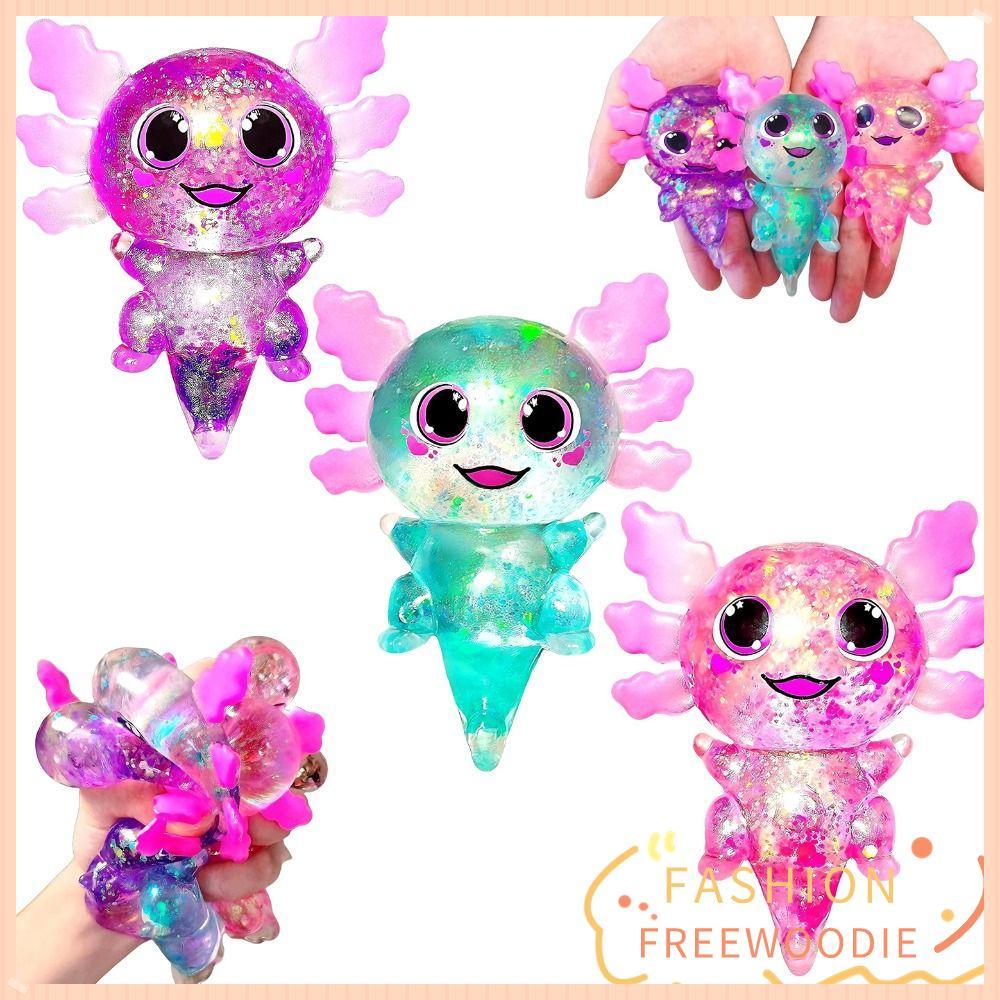 FREEWOODIE Squishy Stress Glitter, Glitter Sugar Filled Axolotl Squishy ของเล่น, รูปร่างน่ารัก Sooth