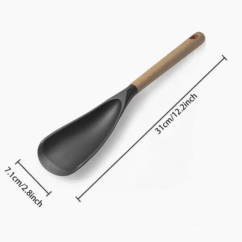 Silicone Cooking Spoon with Wooden Handle Nonstick Spatula thumbnail 4