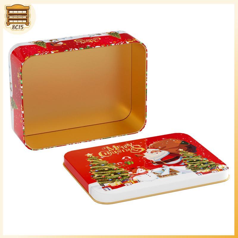 [8C15] คริสต์มาสโปร่งใสหน้าต่างกล่องดีบุกคุกกี้ขนมดีบุกช็อกโกแลตกล่องเก็บที่มีฝาปิดประณีตคริสต์มาส P