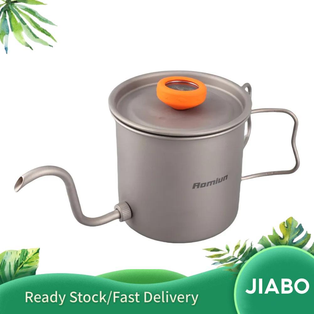 jiabo Outdoor Ti Pour Over Coffee Kettle ชาคอห่านขนาด 400 มล. พร้อมเทอร์โมมิเตอร์และที่จับพับได้