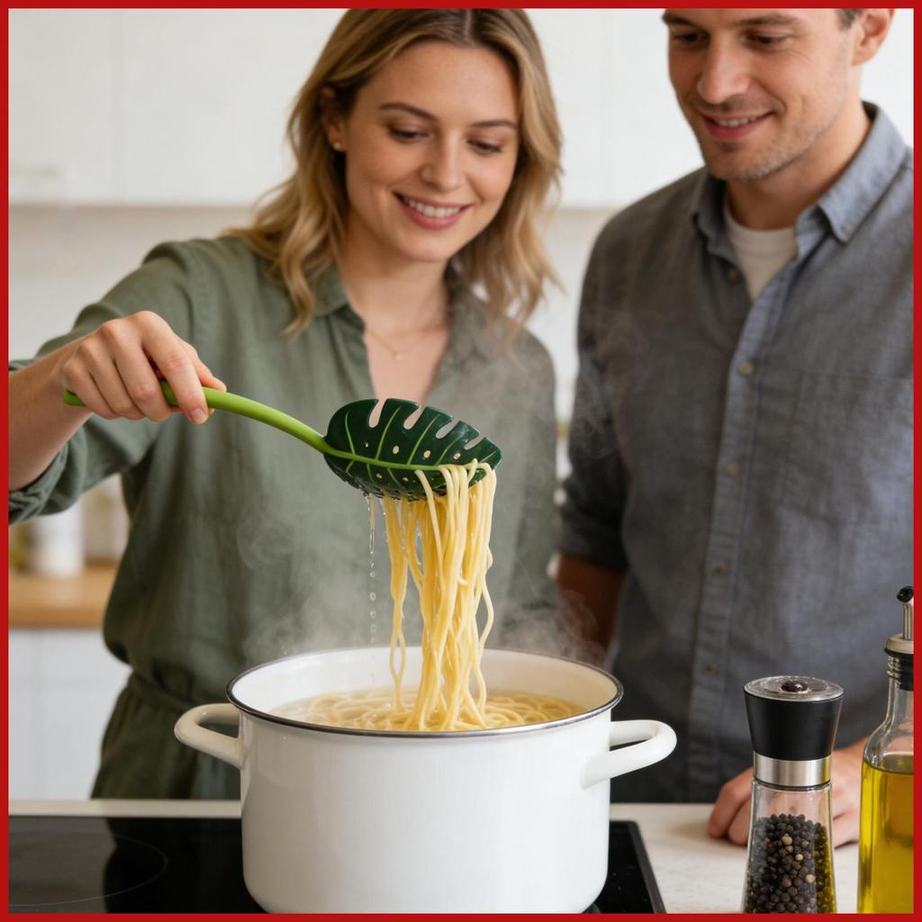 Slotted ช้อนสําหรับทําอาหาร Monstera Leaf รูปเสิร์ฟ Ladle 11.81 นิ้วช้อนกรองสําหรับ Home Kitchen pos