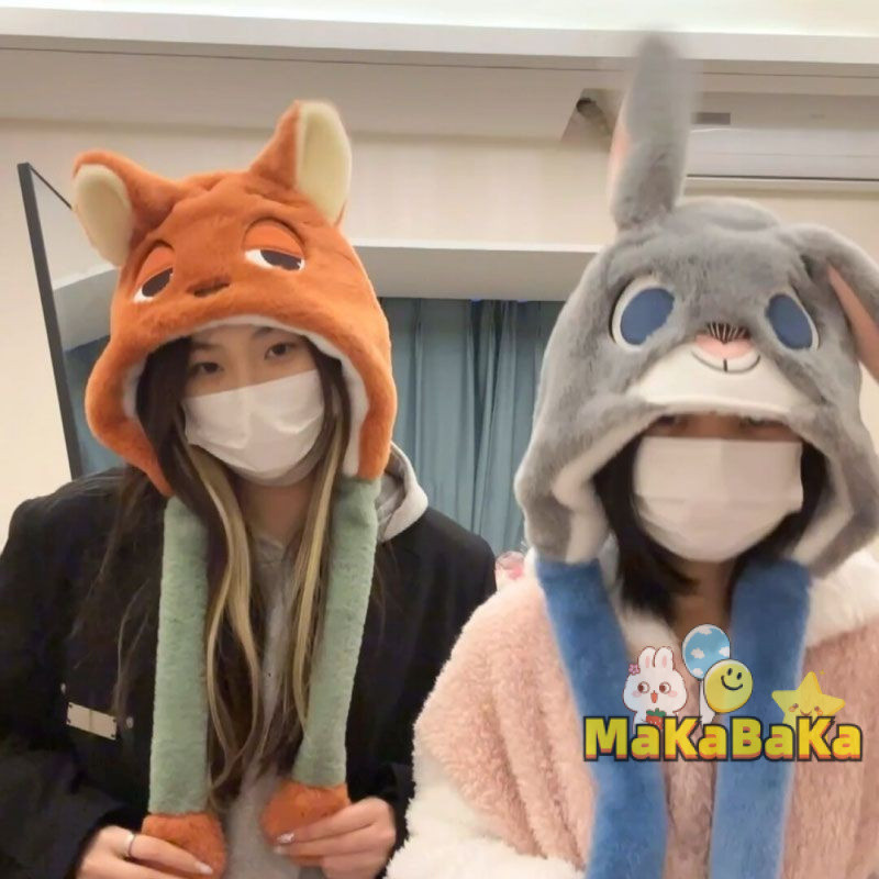Nick Judy หมวก Influencer Fox Nick กระต่าย Judy น่ารักการ์ตูนฤดูใบไม้ร่วงฤดูหนาว Warm หนาสามในหนึ่งเดียว Hooded ถุงลมนิรภัยหูนักเรียน ET1Y